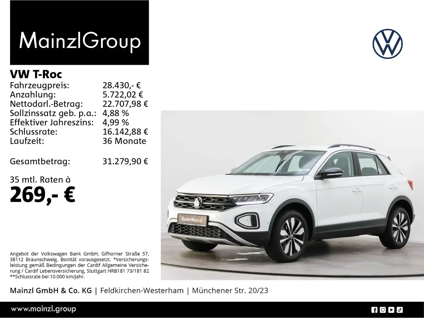 Volkswagen T-Roc 1.5 TSI DSG Goal LED Navi ACC Virtual SHZ Weiß - 1