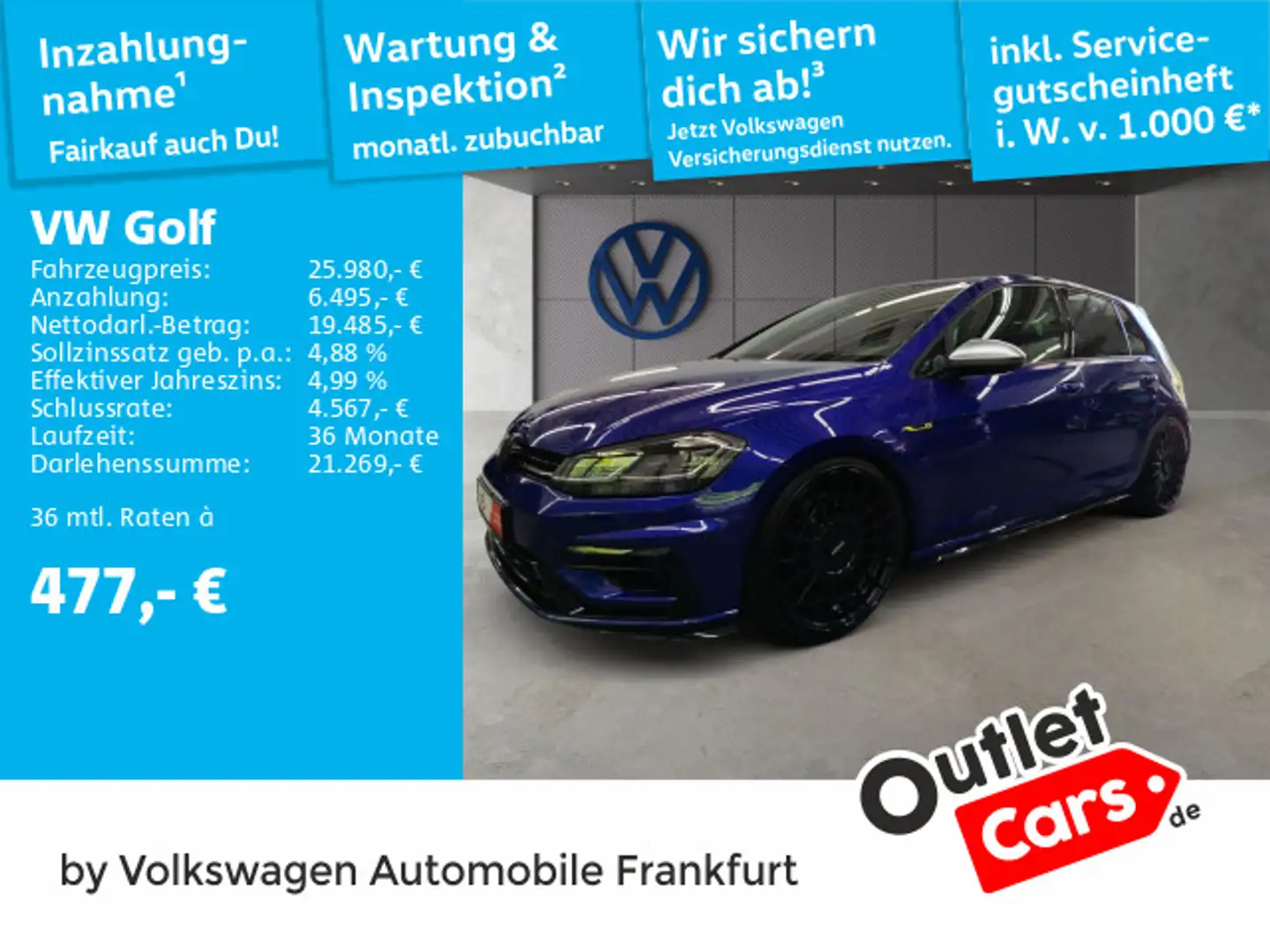 Volkswagen Golf VII 4Motion 2.0 TSI  R Navi ACC LED Azul - 1