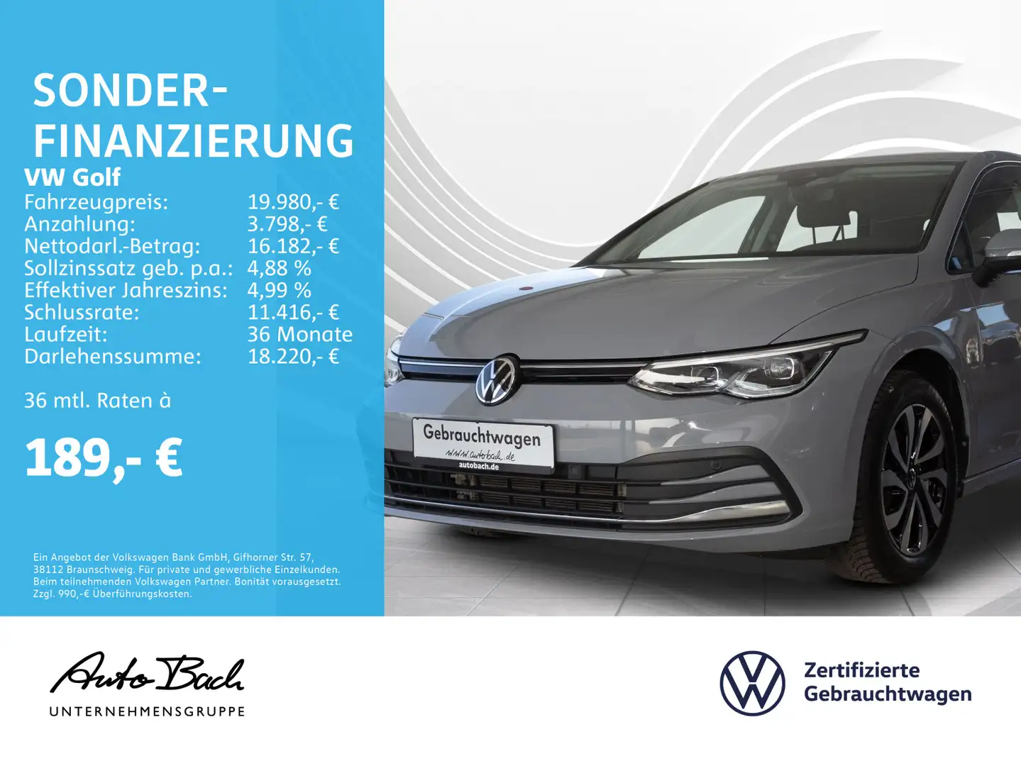 Volkswagen Golf VIII 2.0 TDI "ACTIVE" Navi LED Digital Cock Grijs - 1