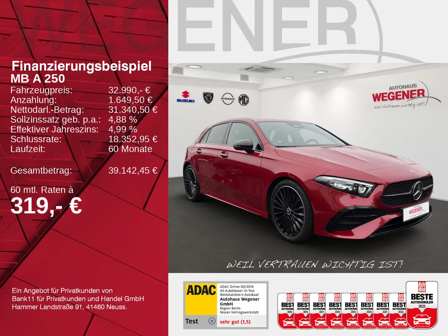 Mercedes-Benz A 250 A250 4MATIC KAMERA LEDER NAVI BURMESTER Rouge - 2