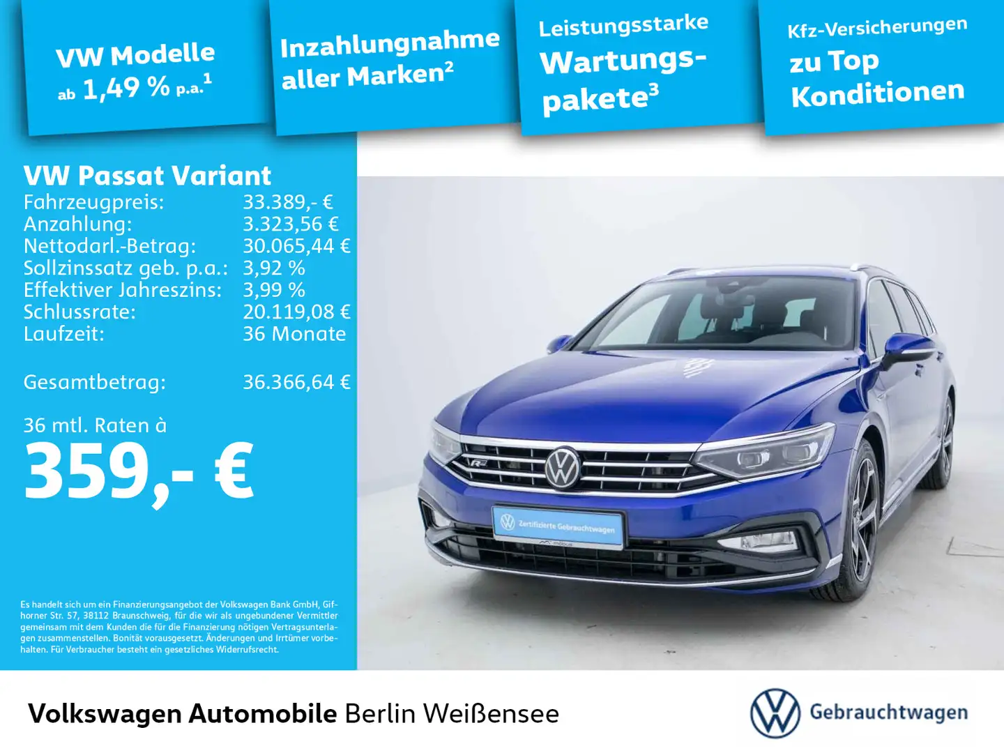 Volkswagen Passat Variant 2.0 TSI DSG *ELEGANCE*MATRIX*4Mo Blau - 1