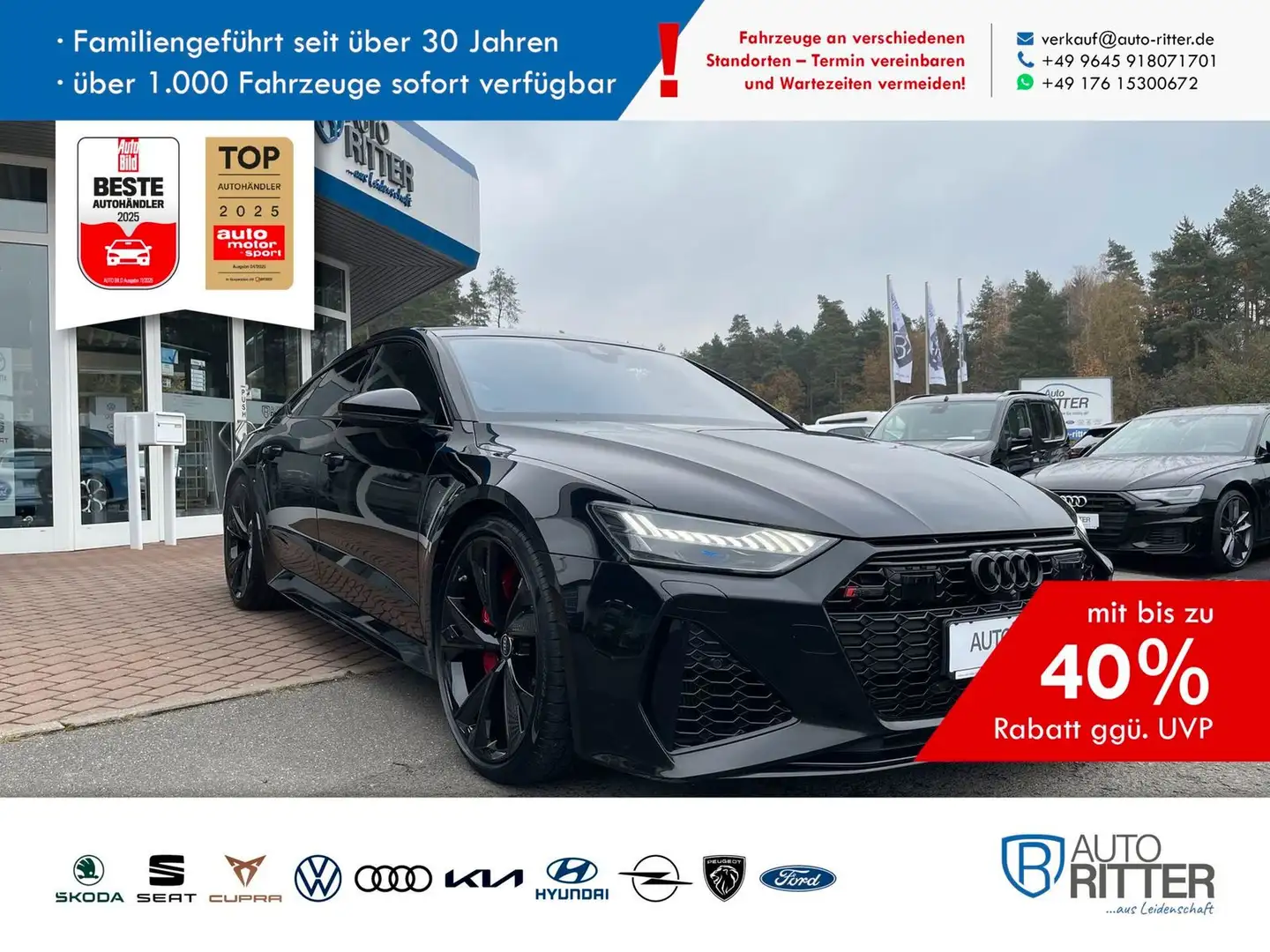 Audi RS7 HeadUp|PANO|Standhzg|ACC|B&O|MwSt. Schwarz - 1