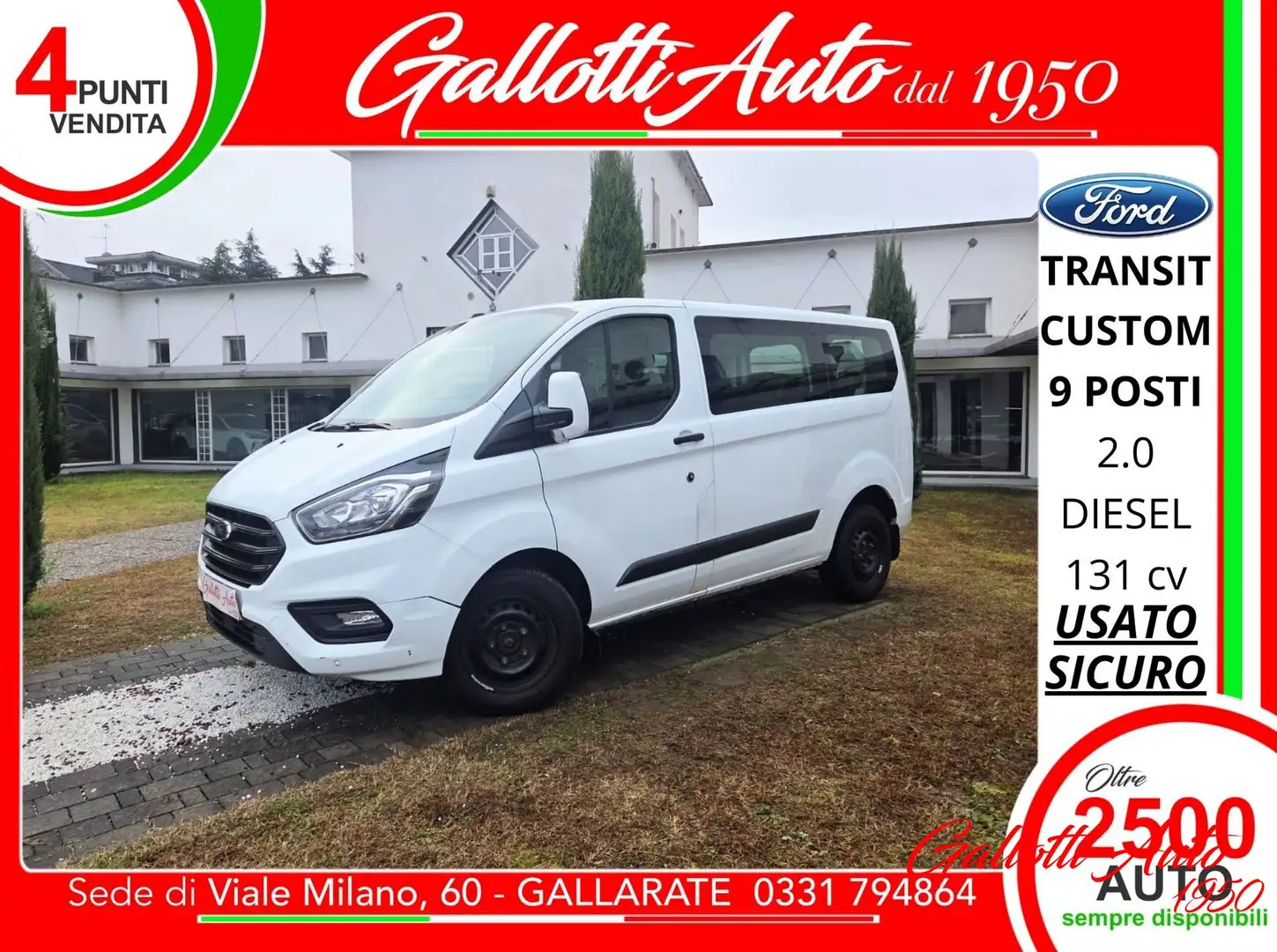 Ford Transit Custom 2.0 130cv Combi 9 POSTI + IVA Blanc - 1