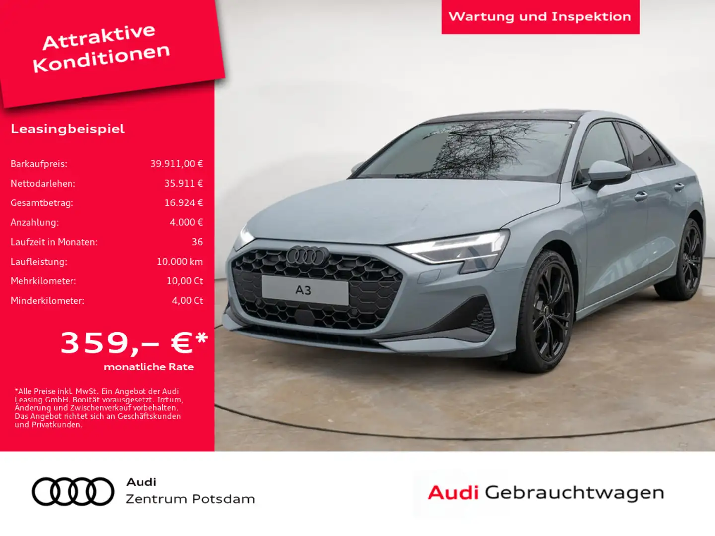 Audi A3 Limousine advanced 35 TFSI PANO MATRIX-LED Grau - 1