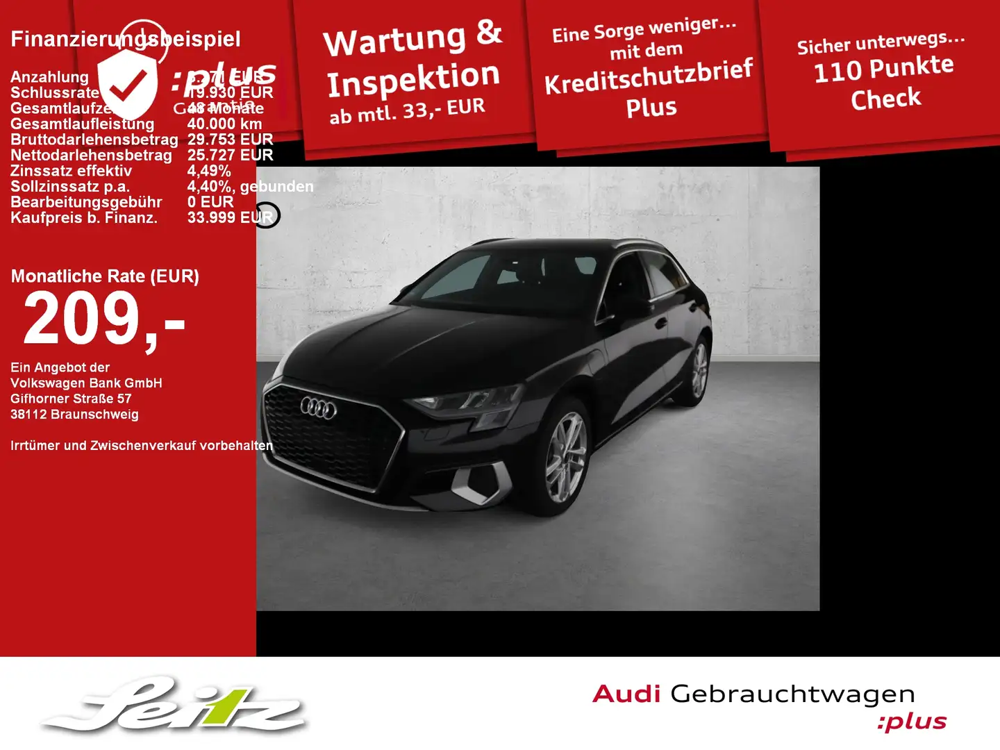 Audi A3 Sportback 40 TFSI e advanced *LED*PDC*NAVI*SITZH* Schwarz - 1