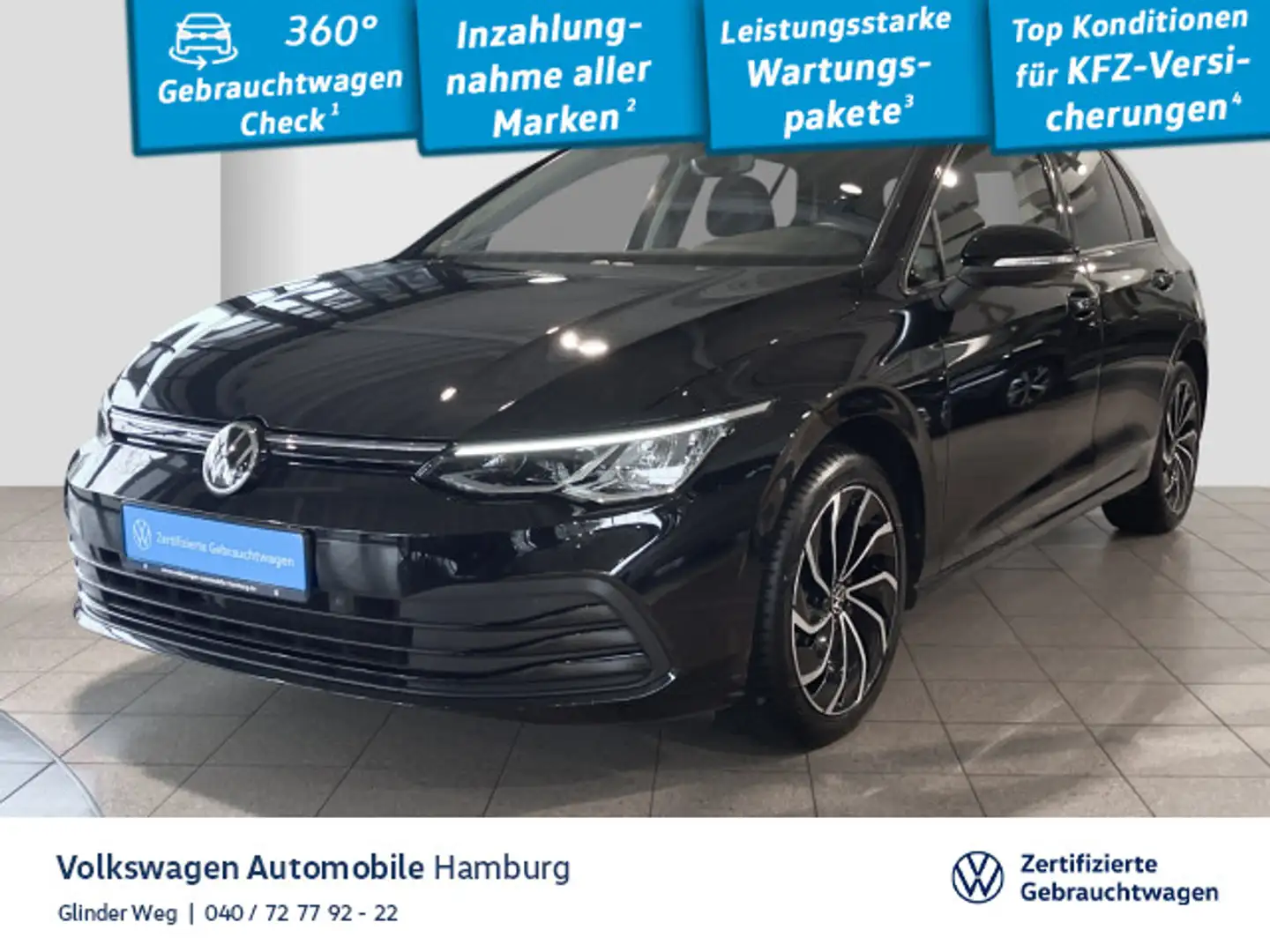 Volkswagen Golf VIII 1.5 eTSI DSG Life PDC LED Sitzhzg Noir - 1