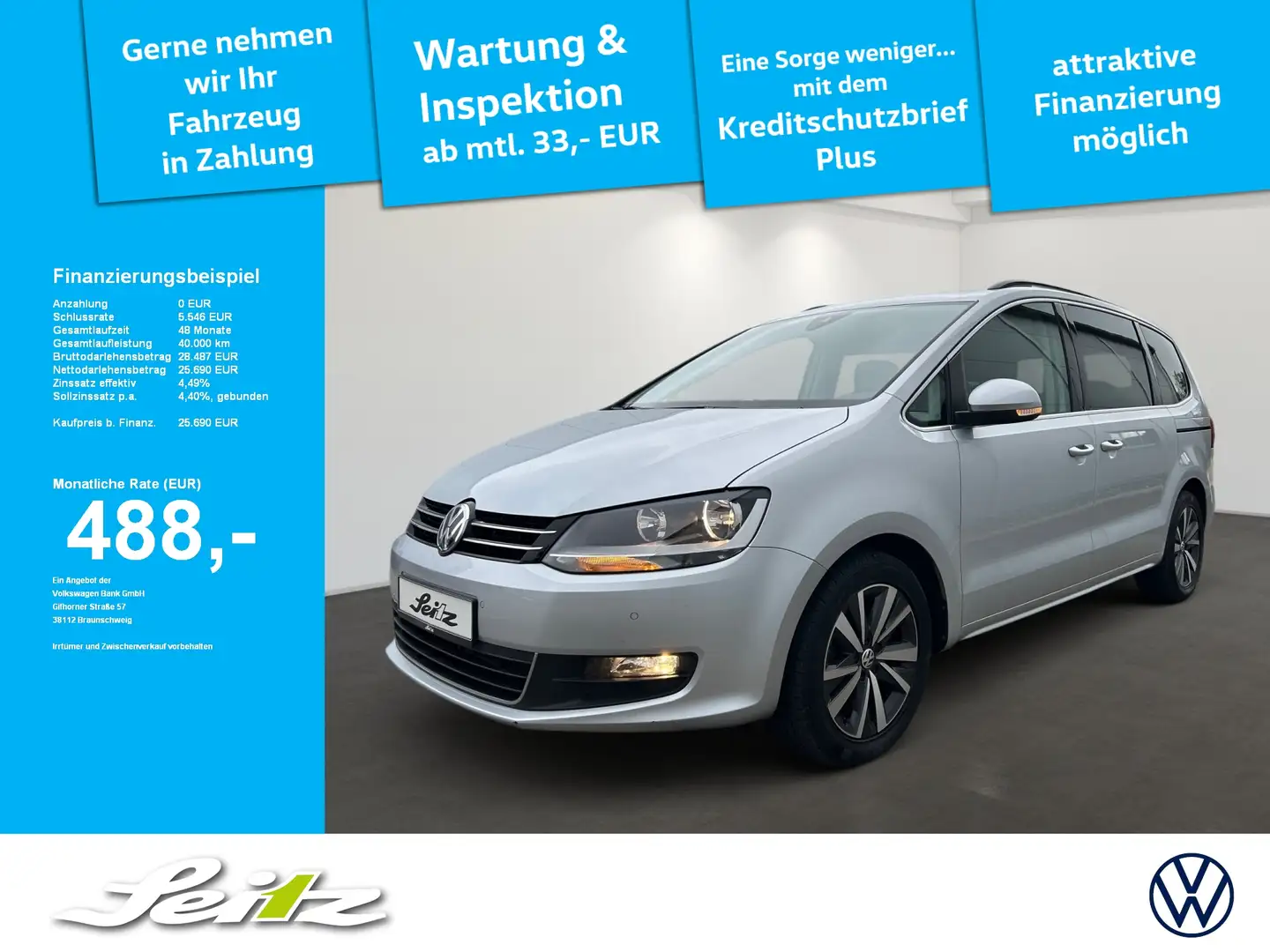 Volkswagen Sharan 2.0 TDI Comfortline *7-SITZER*PANO*NAVI*PDC* Silber - 1