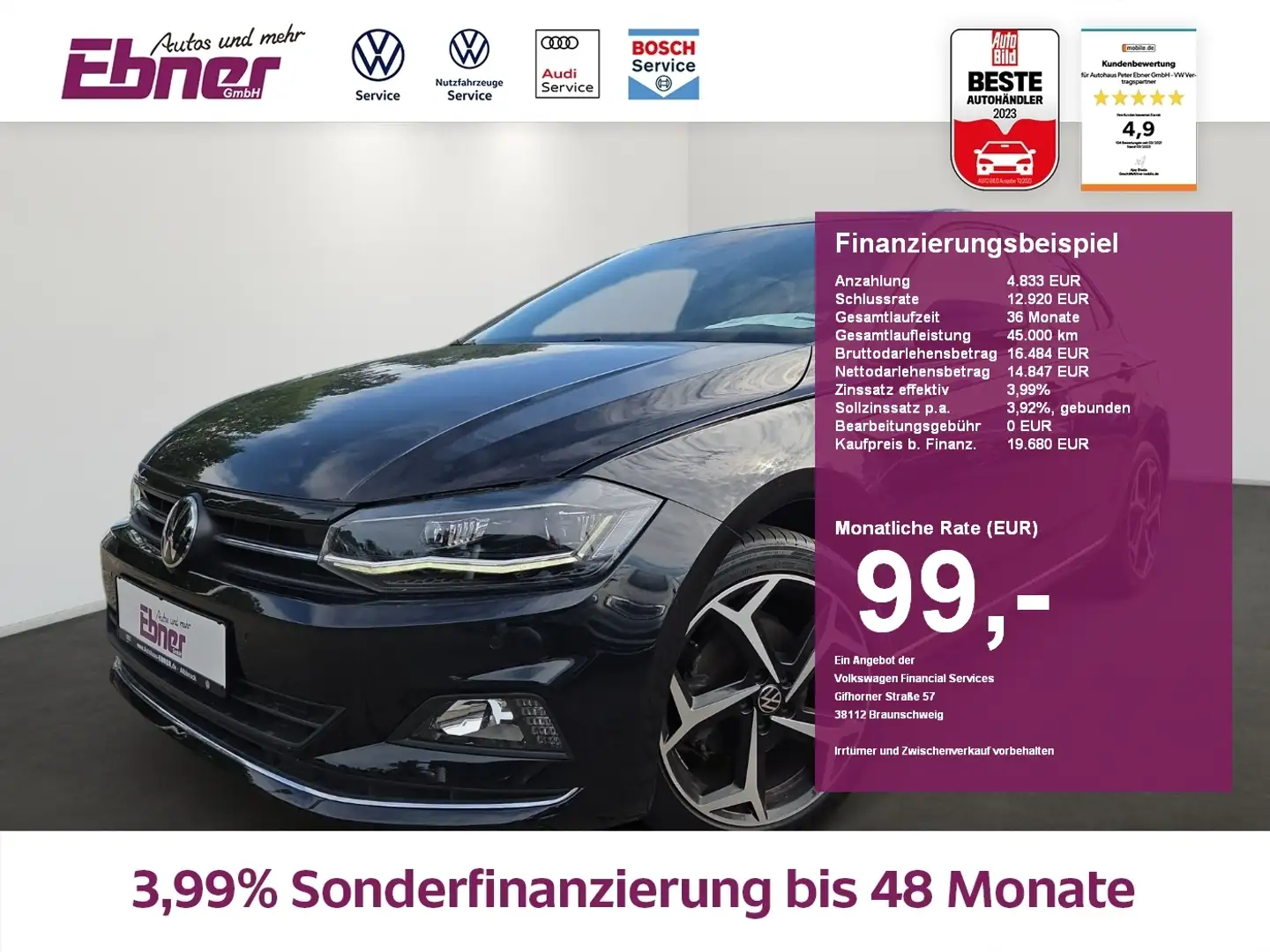 Volkswagen Polo HIGHLINE SPORT 110PS TSI ACC+LED+NAVI+APP+KEYLESS+ Noir - 1