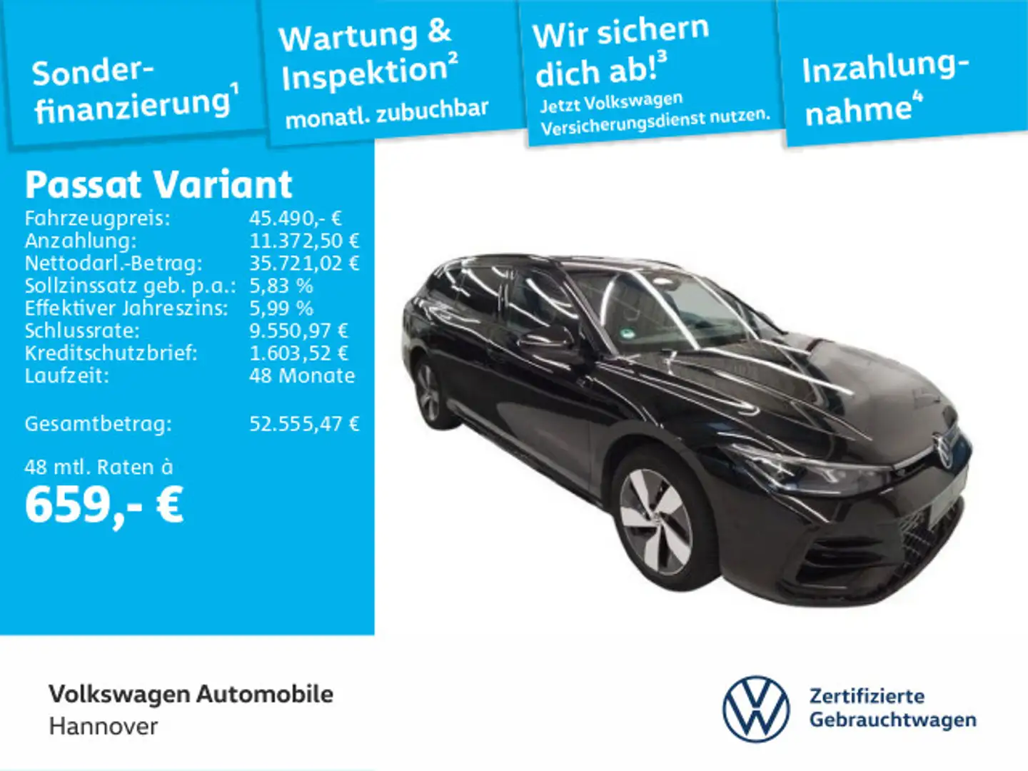 Volkswagen Passat Variant 1.5 TSI DSG eHybrid R-Line Navi A Schwarz - 1
