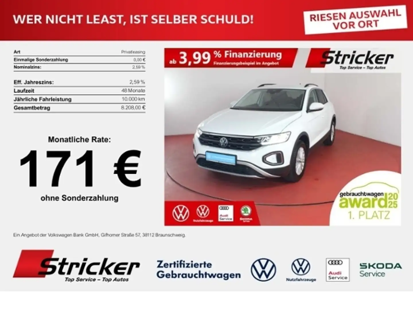 Volkswagen T-Roc Life 1.0TSI 171,-ohne Anzahlung Navi Sitzheizung Weiß - 1