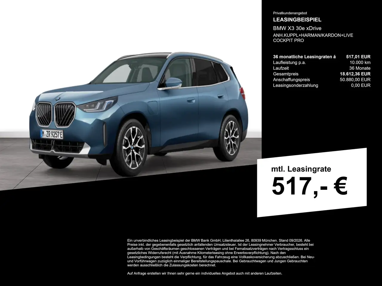 BMW X3 30e xDrive ANH.KUPPL+HARMAN/KARDON+LIVE COCKPIT PR, миниатюра 3