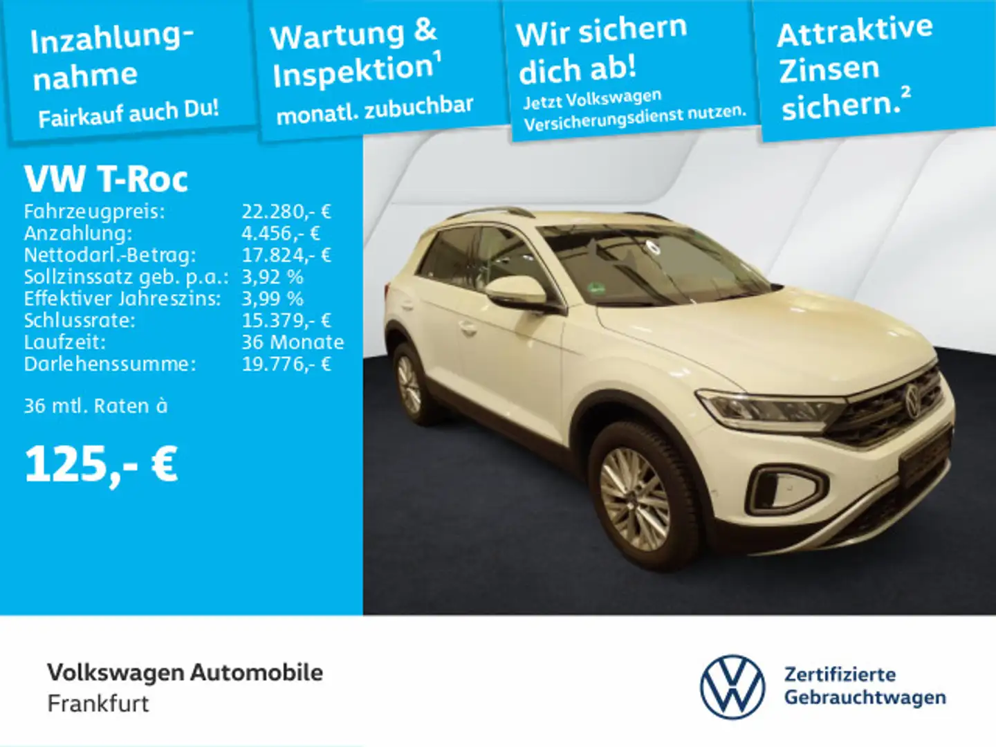 Volkswagen T-Roc 1.0 TSI Life Navi LED DAB+ FrontAssist Weiß - 1