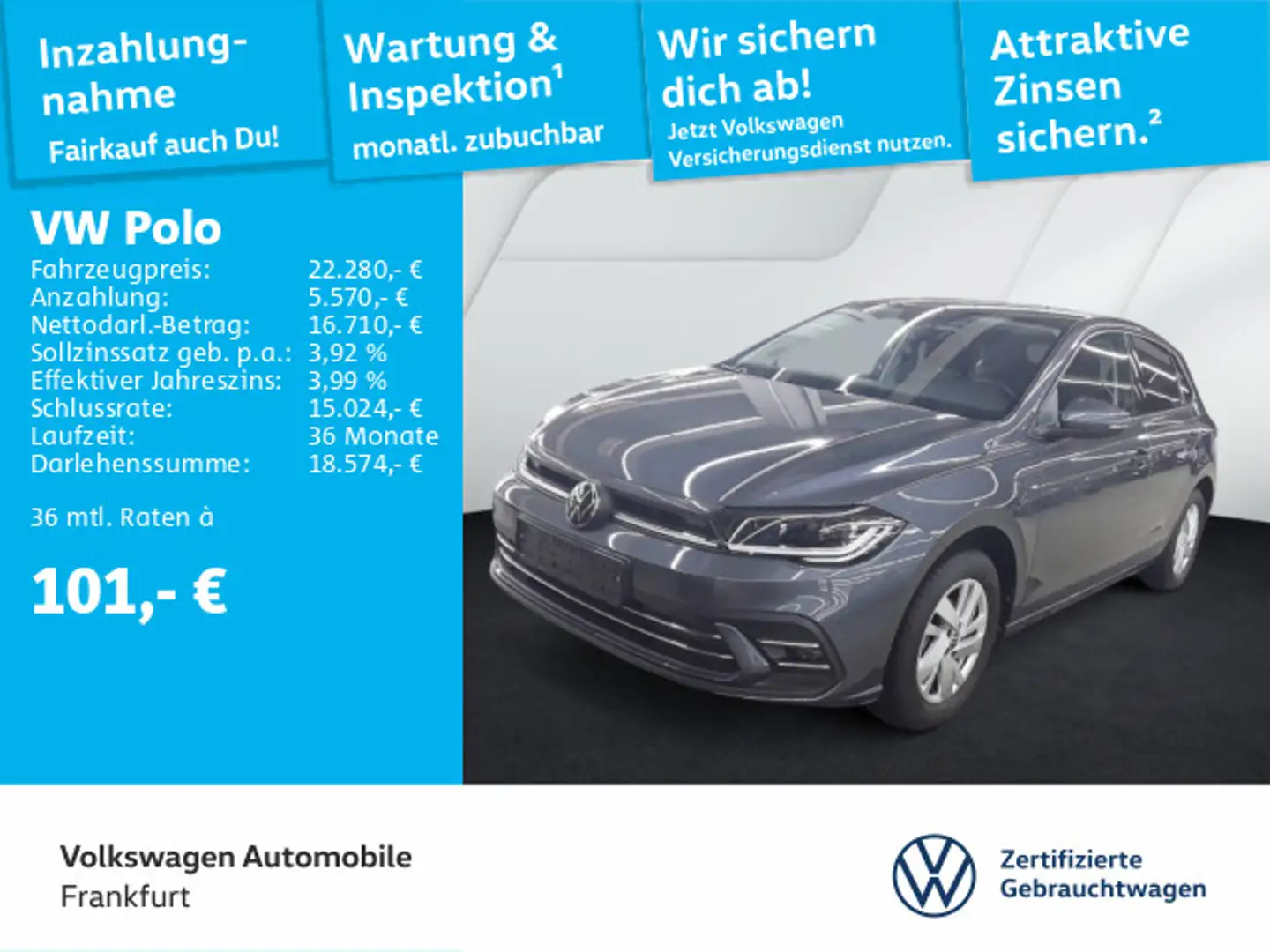Volkswagen Polo 1.0 TSI DSG Style Navi IQ.Light DAB+ FrontA Grau - 1