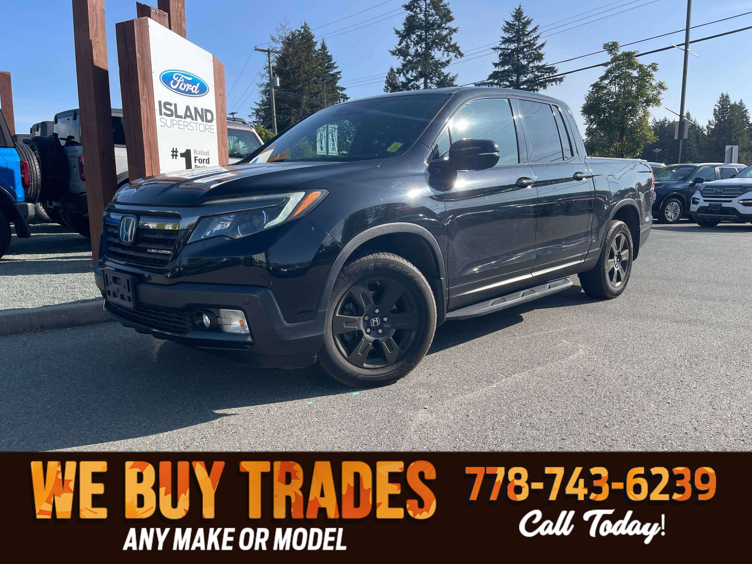 Black 2019 Honda Ridgeline Pickup Truck All-Wheel Drive Automatic