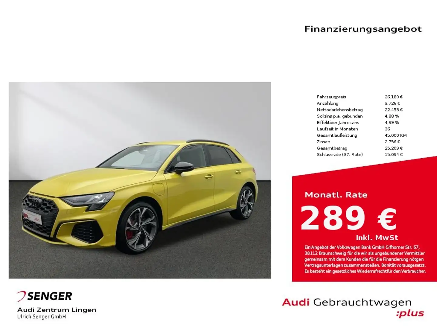 Audi A3 45 TFSI e S line S tronic MMI LED Gelb - 1