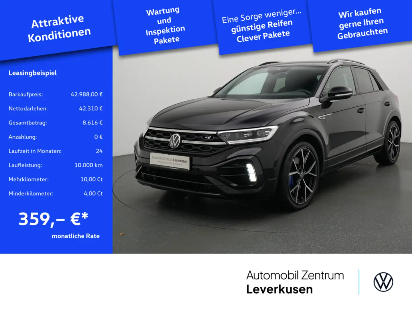 Volkswagen T-Roc R PANO MATRIX AHK AKRAPOVIC LEDER ACC N Schwarz - 1