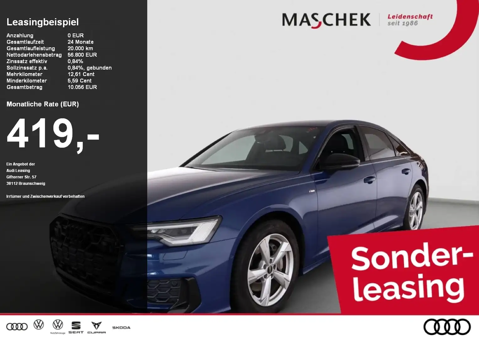 Audi A6 S line 45 TDI quat S tronic Black Matrix Mermory S Bleu - 1
