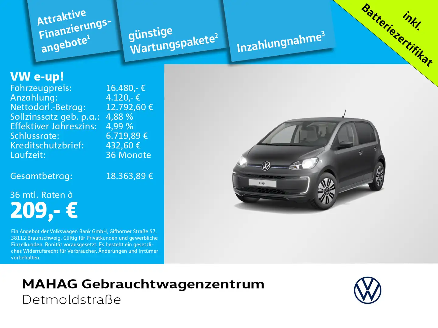 Volkswagen e-up! Style "Plus" Maps + More Dock CCS ParkPilo Grau - 1