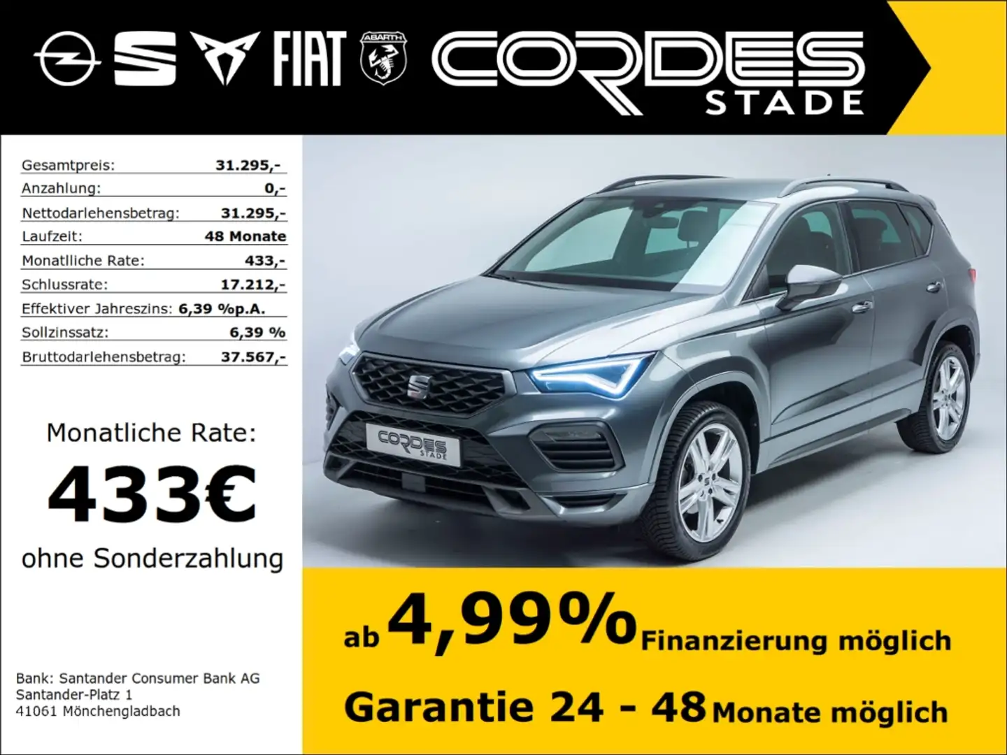 SEAT Ateca FR 1.5 TSI ACT Automatik PDC Allwetter (181) Grau - 1