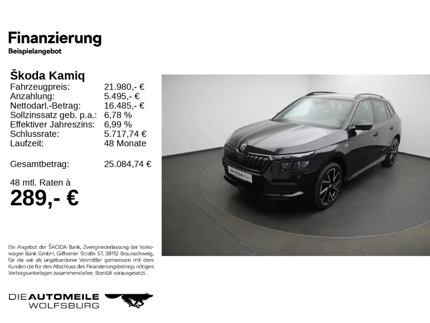 Skoda Kamiq 1.0 TSI DSG Monte Carlo Pano/Tempo/Einpark Schwarz - 2
