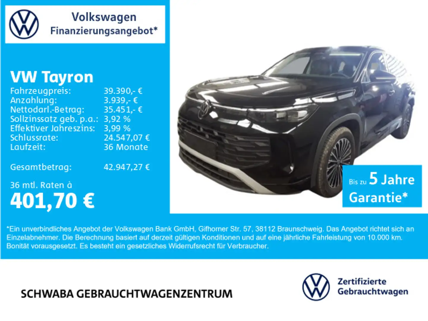Volkswagen Tayron Life 1.5 eTSI DSG LED*VIRTUAL*AHK*ACC*18" Noir - 1