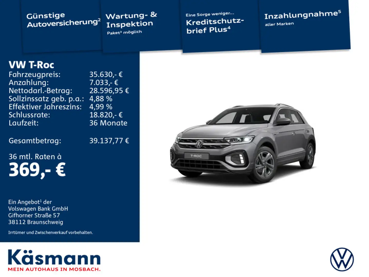 Volkswagen T-Roc R-Line 1.5TSI PANO KAM STDHZ APPCONN Grau - 1