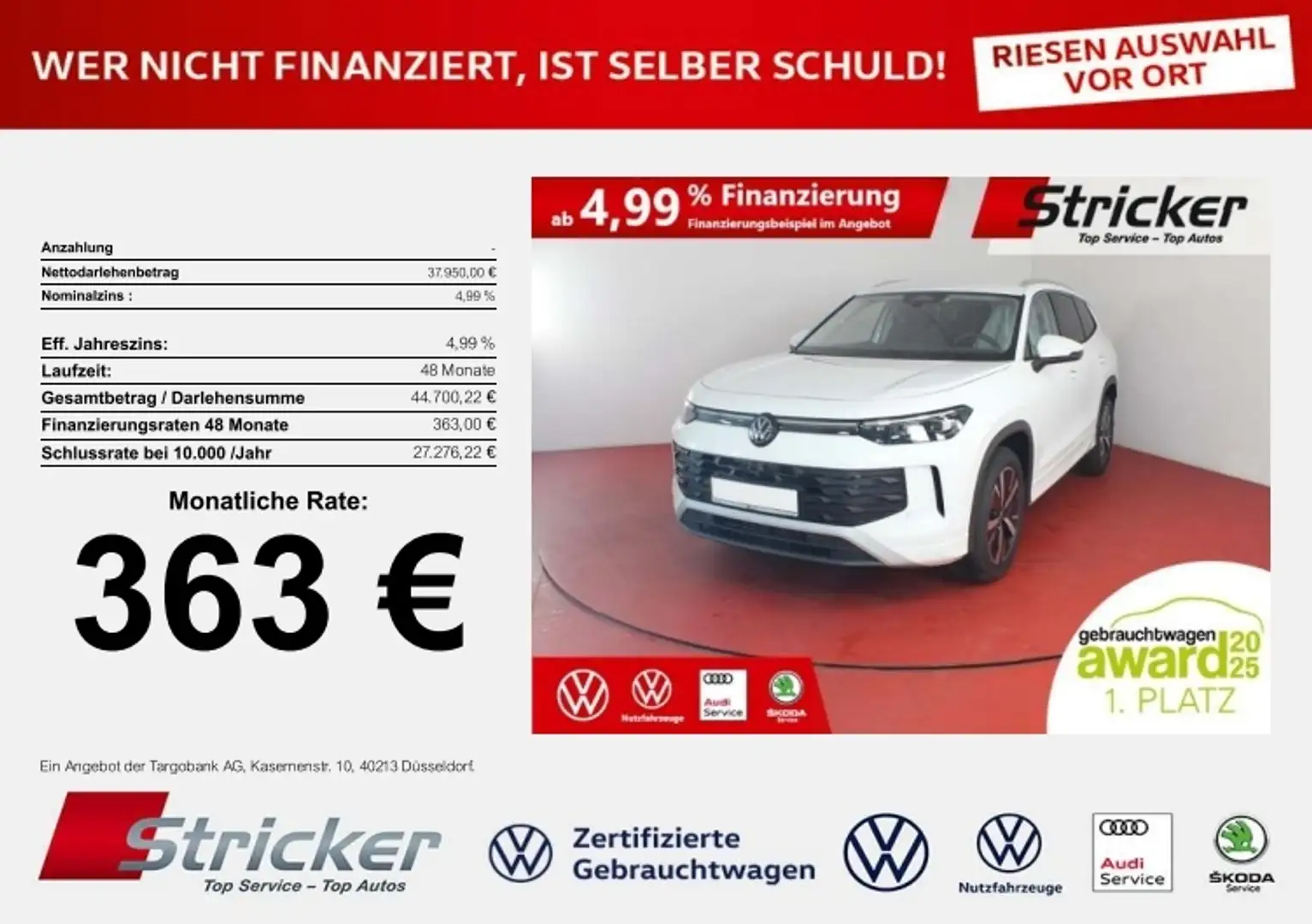 Volkswagen Tayron Life 1.5eTSI DSG 363,-ohne Anzahlung ACC AHK Weiß - 1