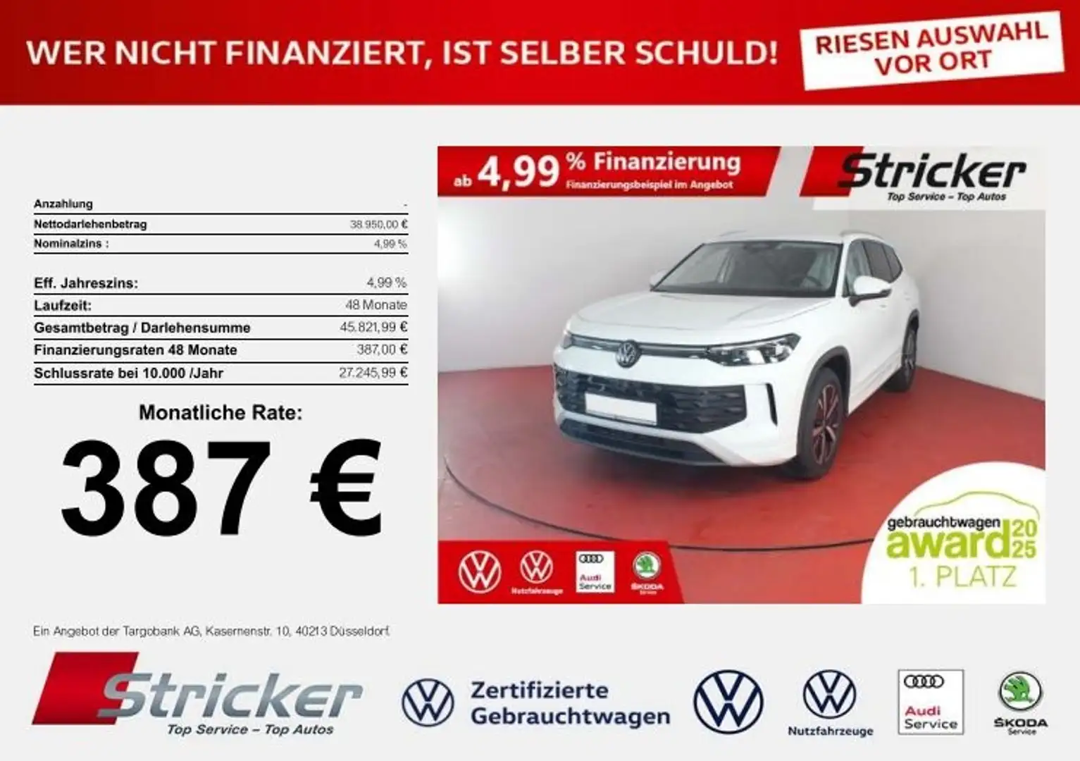 Volkswagen Tayron Life 1.5eTSI DSG 387,-ohne Anzahlung ACC AHK Weiß - 1