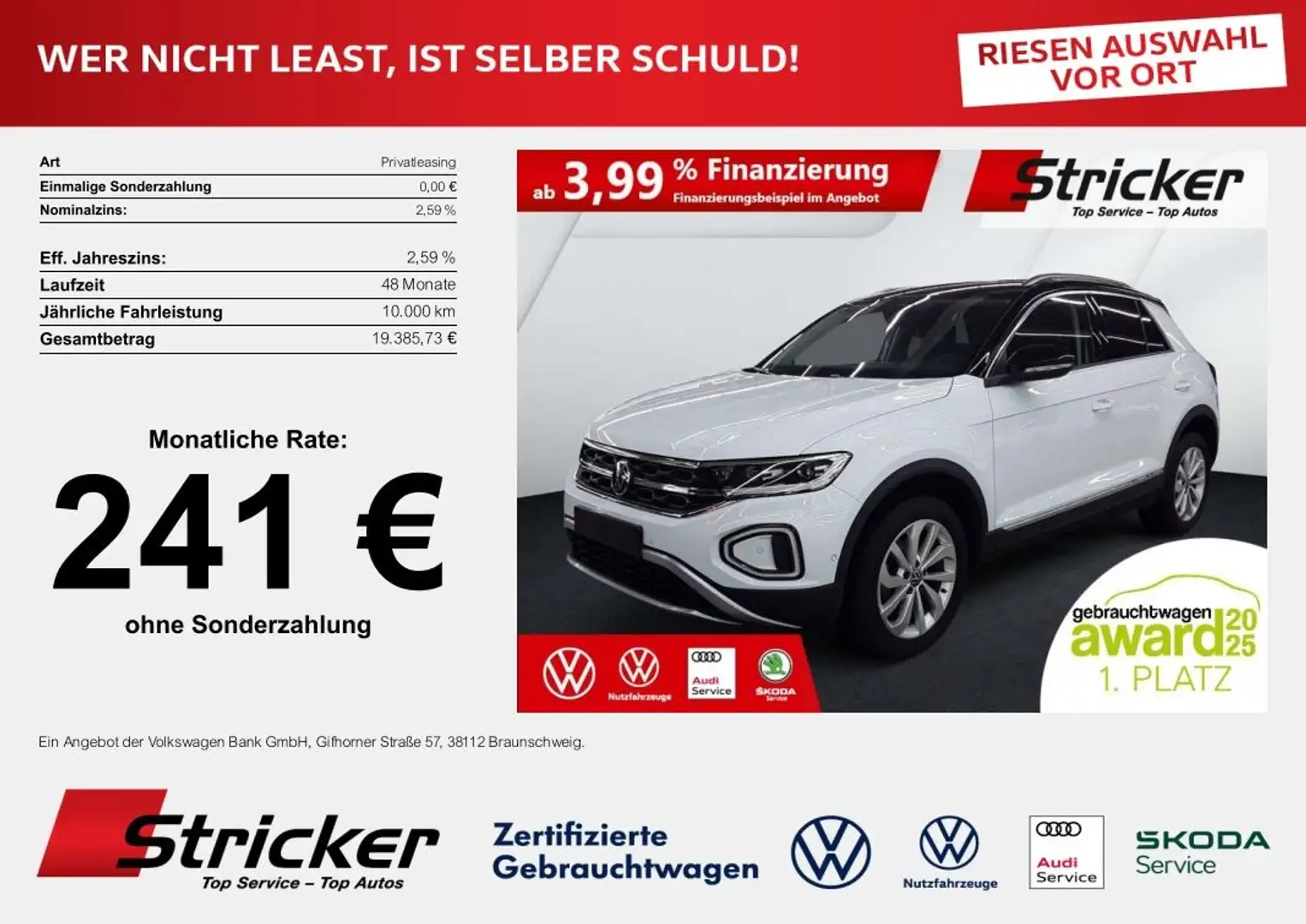Volkswagen T-Roc Style 1.5TSI DSG 241,-ohne Anzahlung AHK Navi Weiß - 1