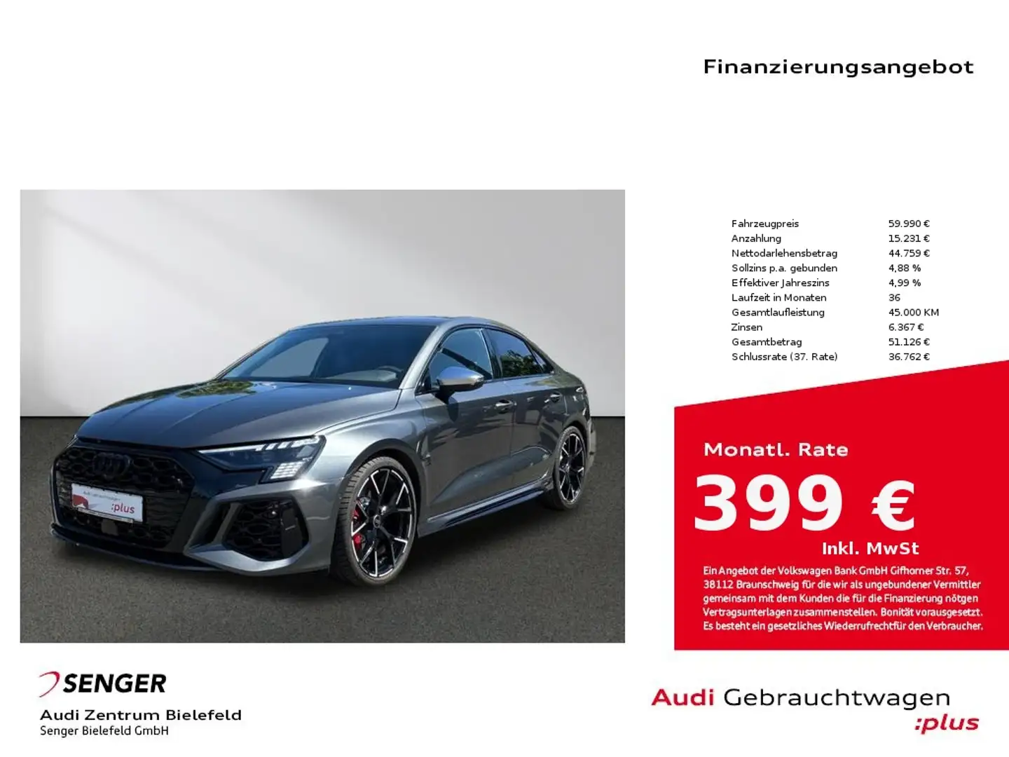 Audi RS3 Limousine 2.5 TFSI quattro MMI Matrix-LED Grijs - 1