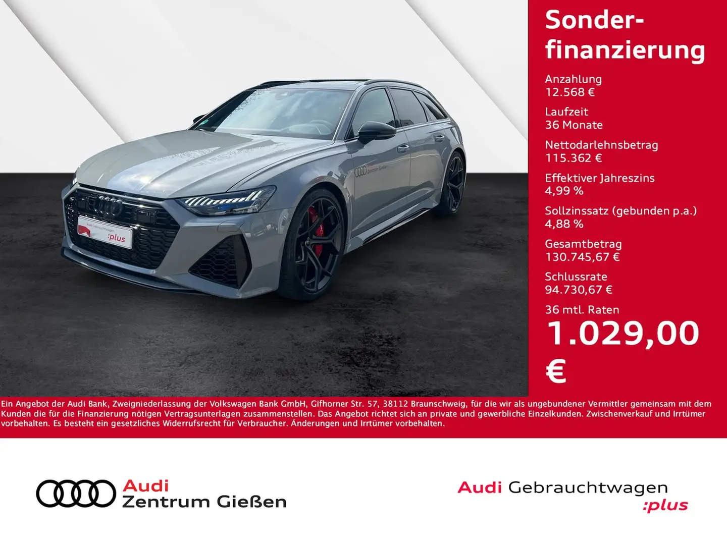 Audi RS6 RS 6 Avant 4.0 TFSI quattro performance AHK PAN... Grau - 1