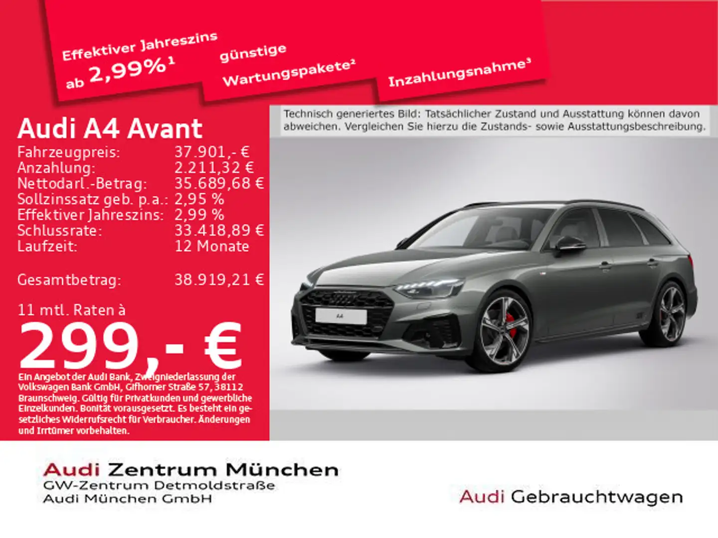 Audi A4 40 TFSI S tronic 2x S line AHK/Matrix Gris - 1