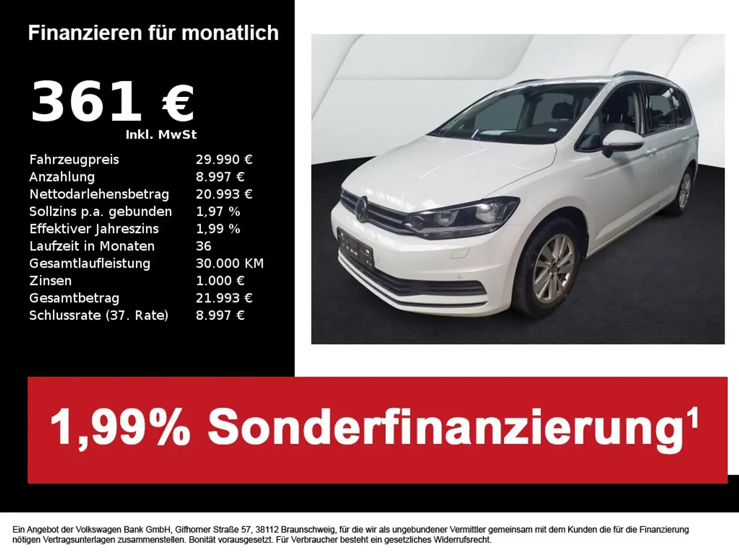 Volkswagen Touran Comfortline 1.5 TSI ACC+NAVI+7-SITZER Weiß - 1