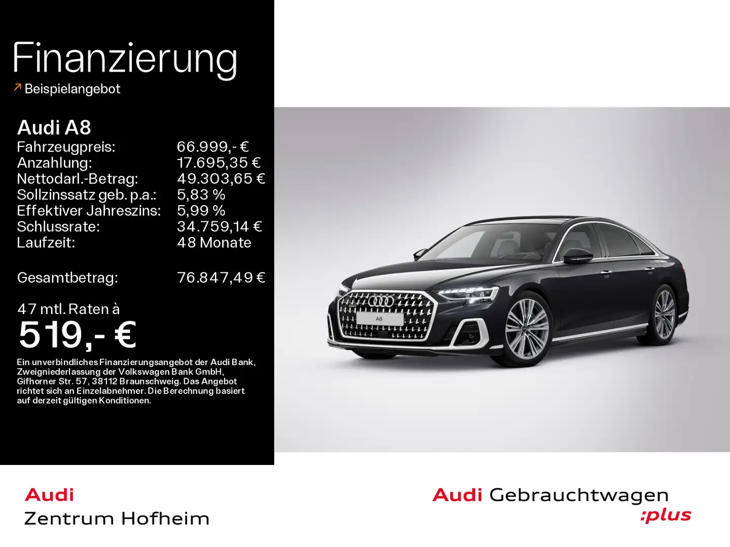 Audi A8 60 TFSIe*EUPE 145.120*Air*B&O*HUD*Pano*HD Mat Schwarz - 1