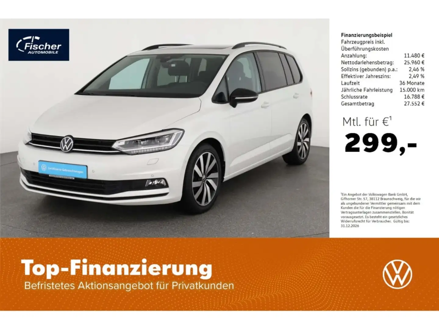 Volkswagen Touran 1.5 TSI Highline Black Style DSG AHK/Pano Weiß - 1