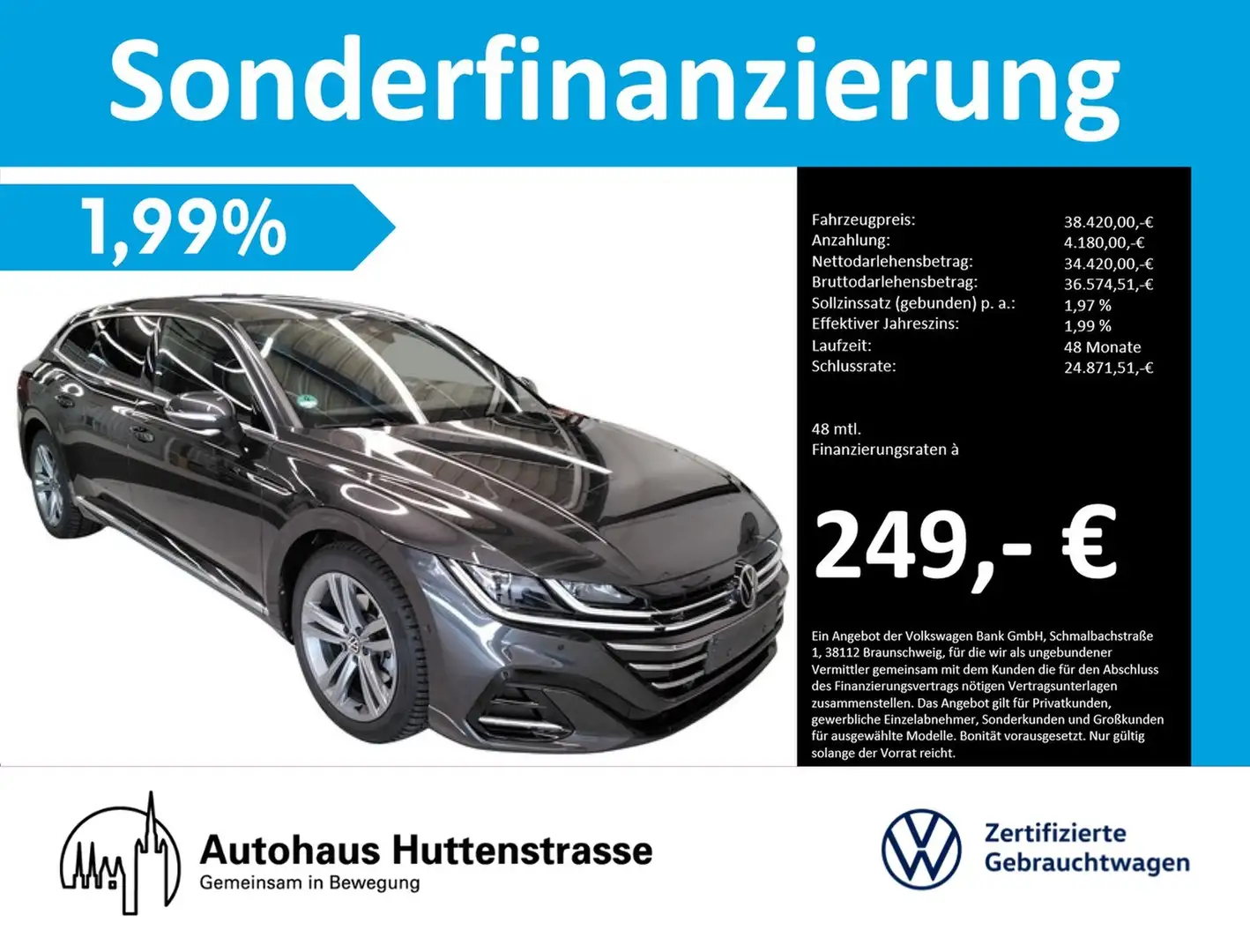 Volkswagen Arteon Shooting Brake 2.0 TDI 4M R-Line UPE74 LEDER AHK Gris - 1