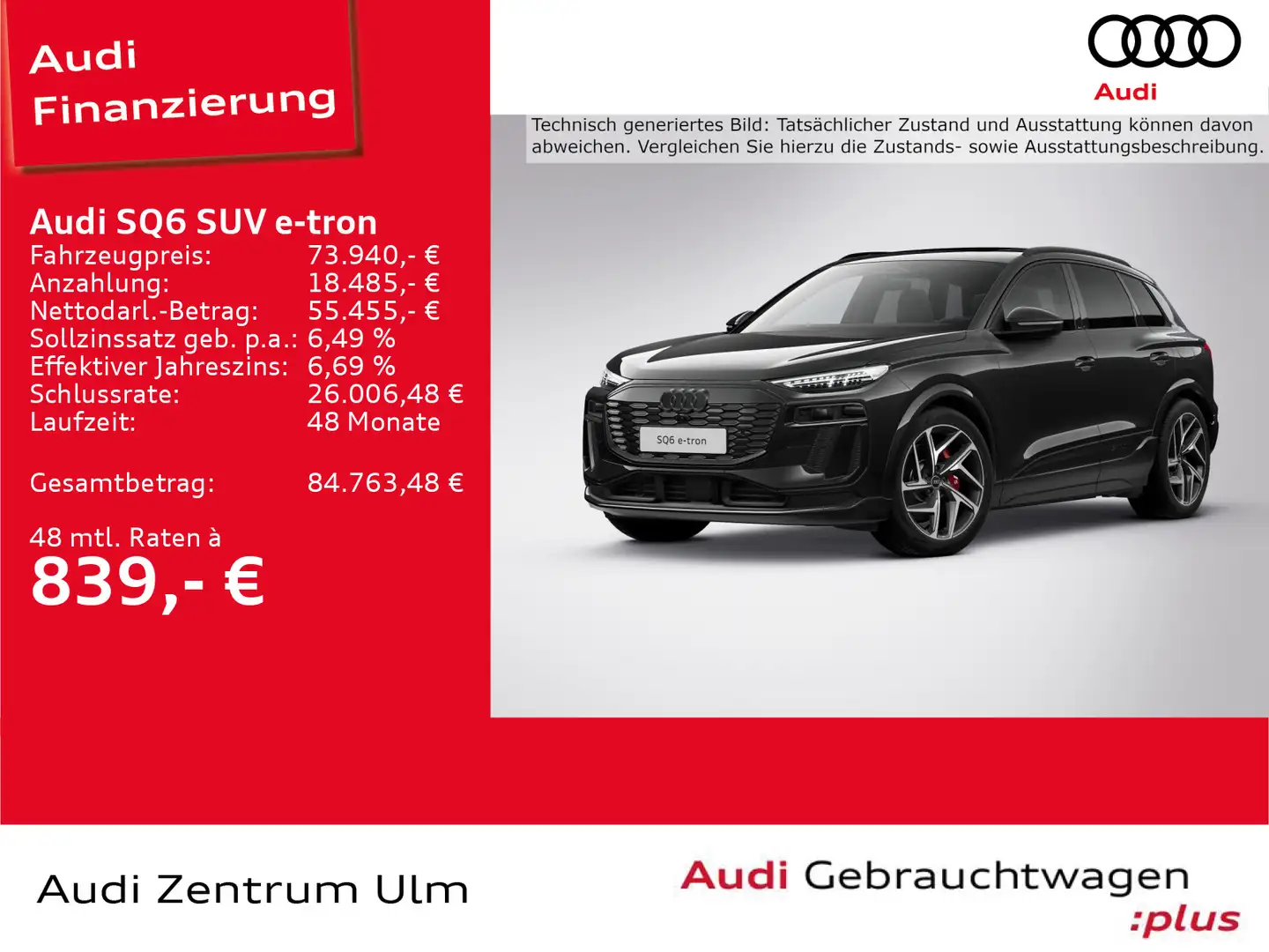 Audi SQ6 e-tron SQ6 e-tron PANO AHK B&O HuD NAV LUFT NAV+ LEDER Schwarz - 1