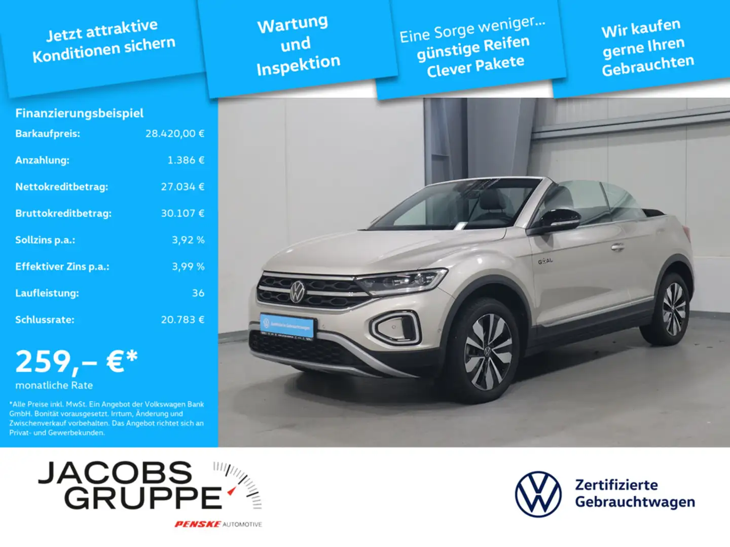 Volkswagen T-Roc Cabriolet 1.0 TSI Style Navi*AHK*CAM*ACC*SHZ Silber - 1