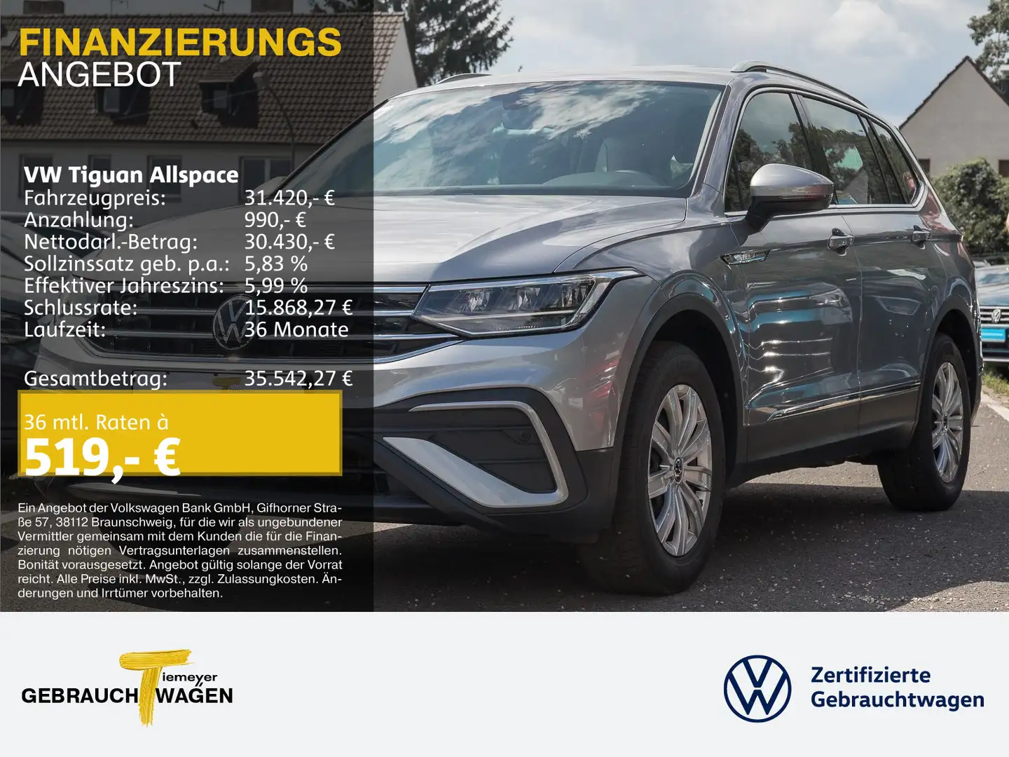 Volkswagen Tiguan Allspace 1.5 TSI DSG LIFE 7-SITZE NAVI AH Silber - 1