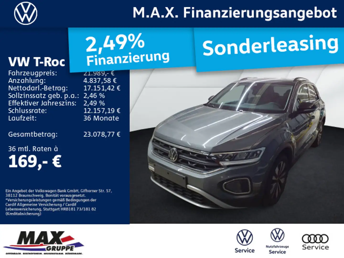 Volkswagen T-Roc 1.0 TSI GOAL LED+NAVI+ACC+PDC+ALU+APP+ DCP Grau - 1