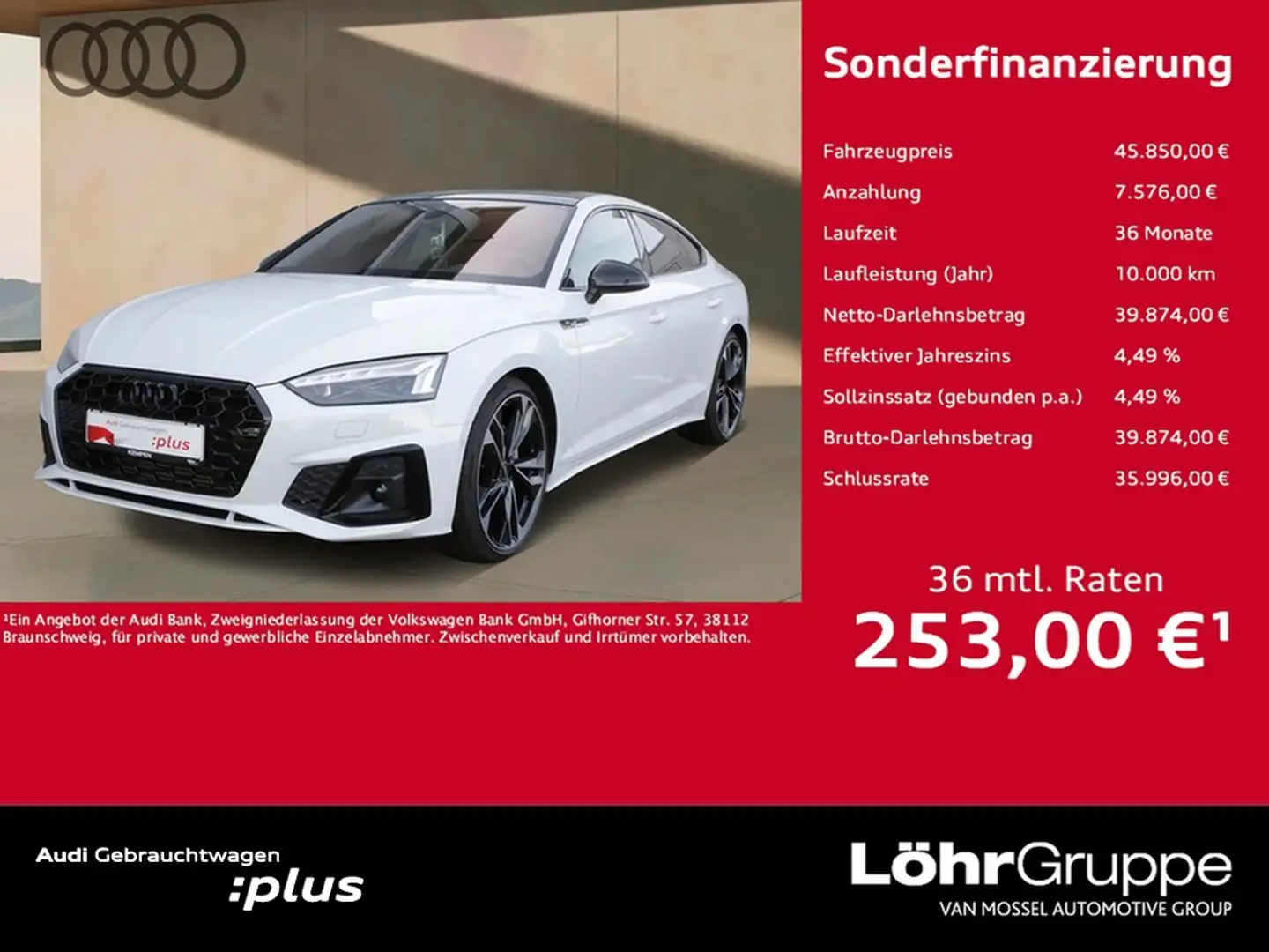 Audi A5 Sportback 40 TFSI S line PANO AHK STHZ Navi+VC ... Weiß - 1