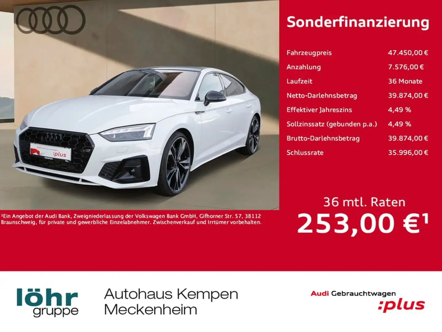 Audi A5 Sportback 40 TFSI S line PANO AHK STHZ Navi+VC ... Weiß - 1