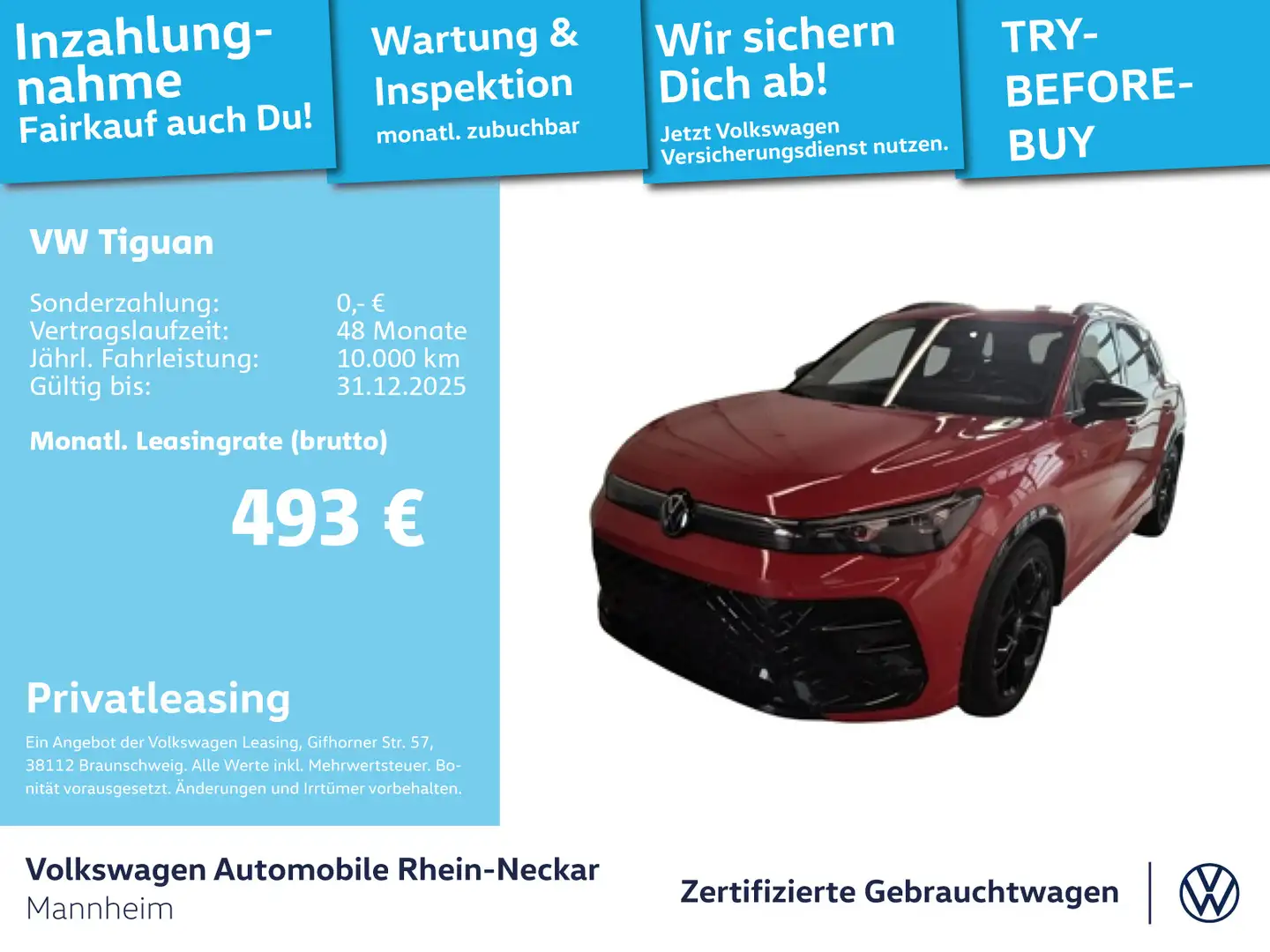 Volkswagen Tiguan 2.0 TDI R-Line DSG Navi Pano AHK uvm Rot - 1