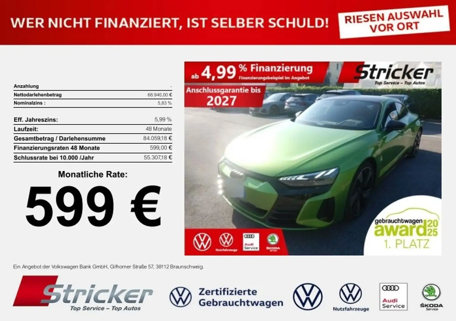 Audi e-tron GT quattro 599,-ohne Anzahlung Pano B&O Allradlenkun Grün - 1