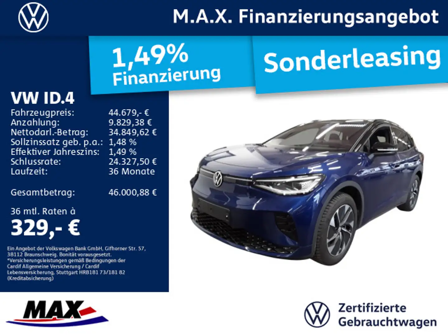 Volkswagen ID.4 GTX 4M IQ.LIGHT+AHK+AR HUD+PANO+KAMERA+NAVI Blau - 1