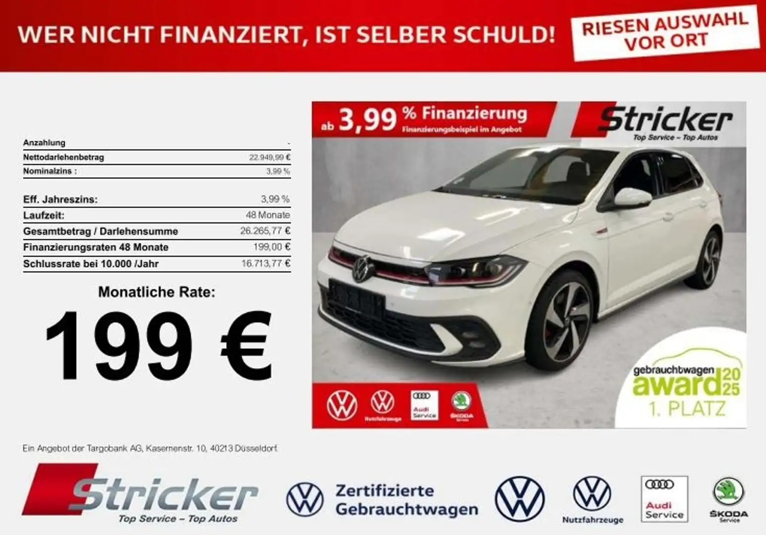 Volkswagen Polo GTI 2.0 TSI DSG 199,-ohne Anzahlung ACC App-Conne Weiß - 2
