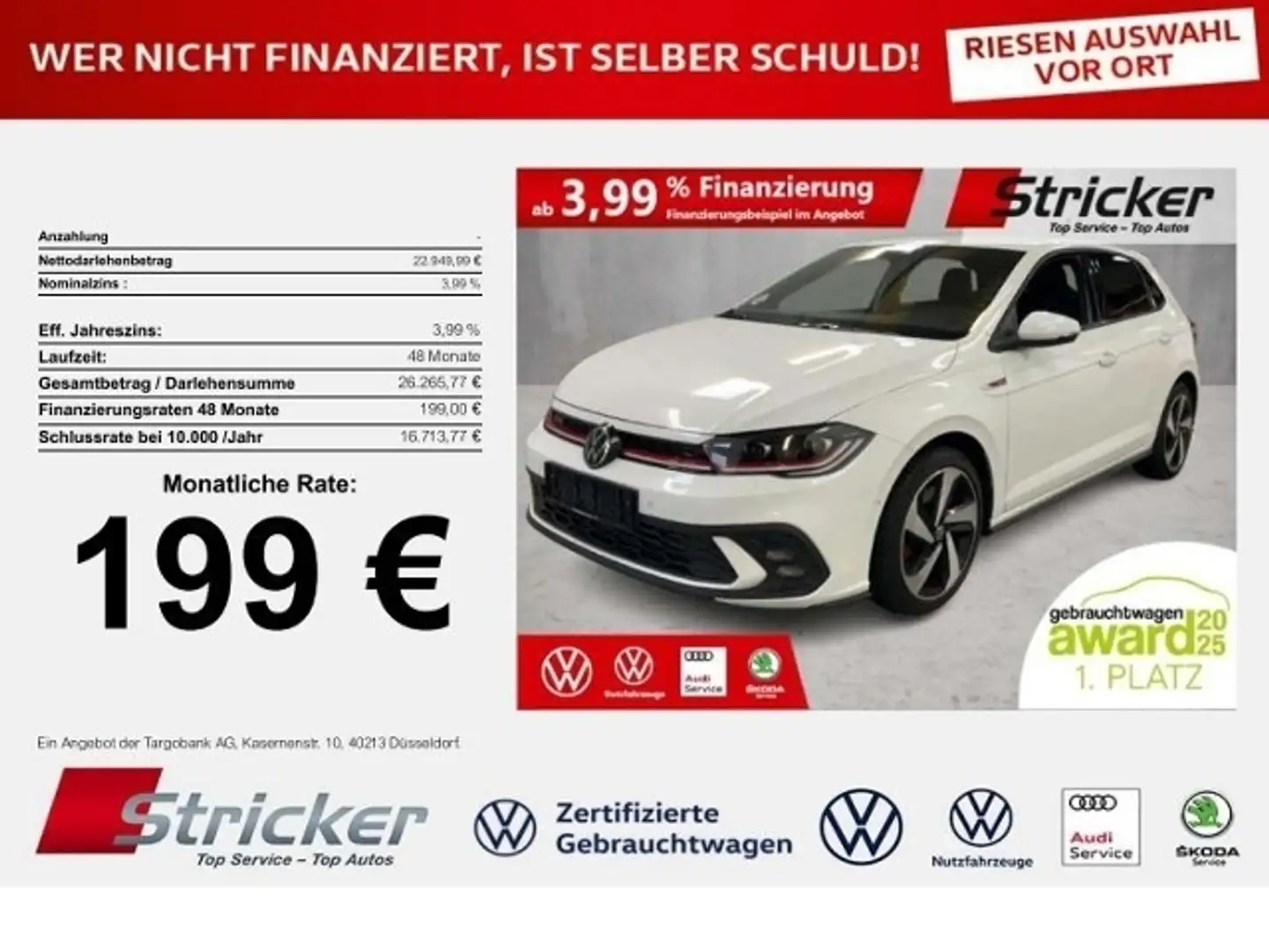 Volkswagen Polo GTI 2.0 TSI DSG 199,-ohne Anzahlung ACC App-Conne Weiß - 1