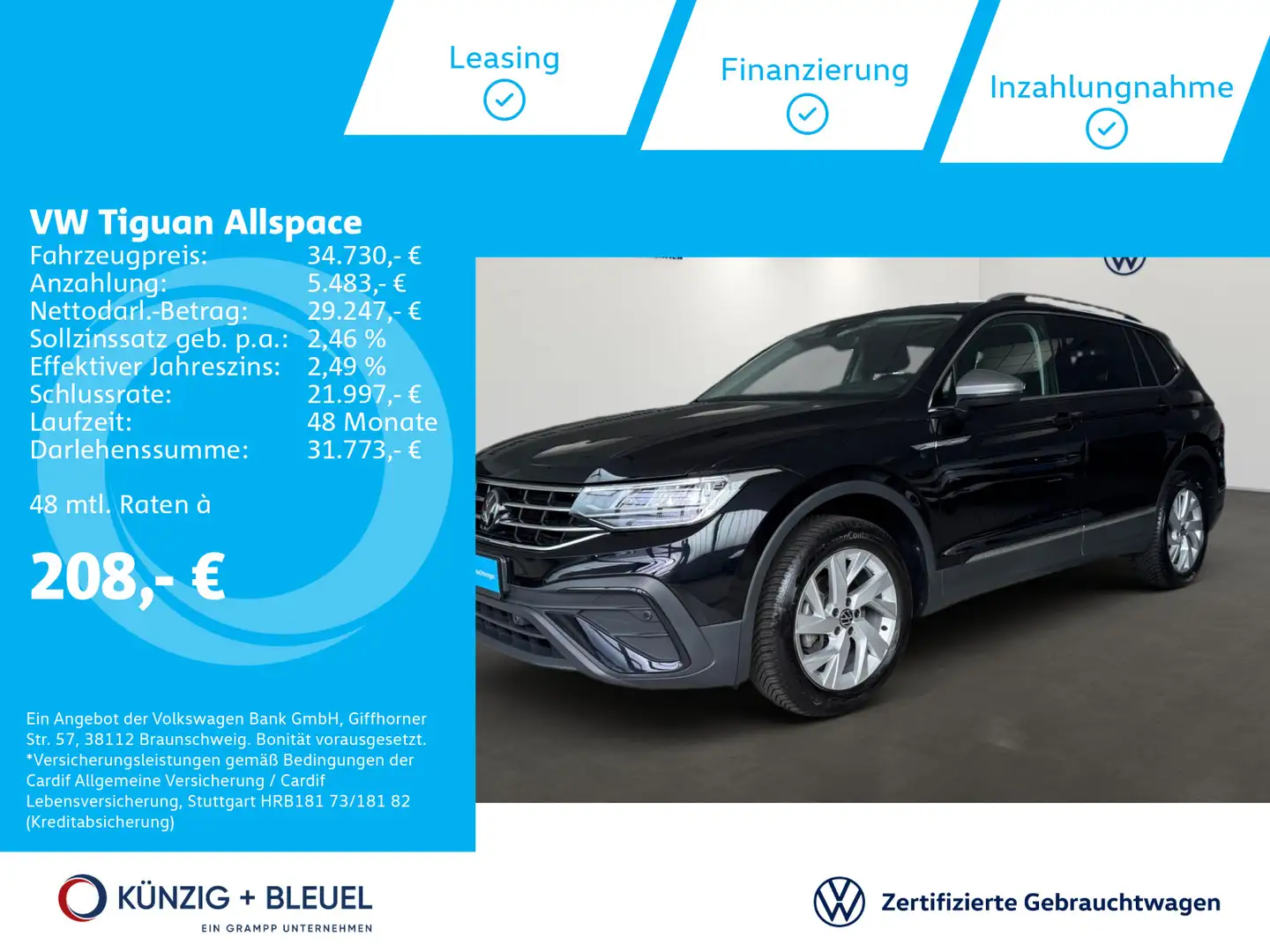 Volkswagen Tiguan Allspace Life 1,5 TSI DSG Nav*LED*ACC*AHK Zwart - 1
