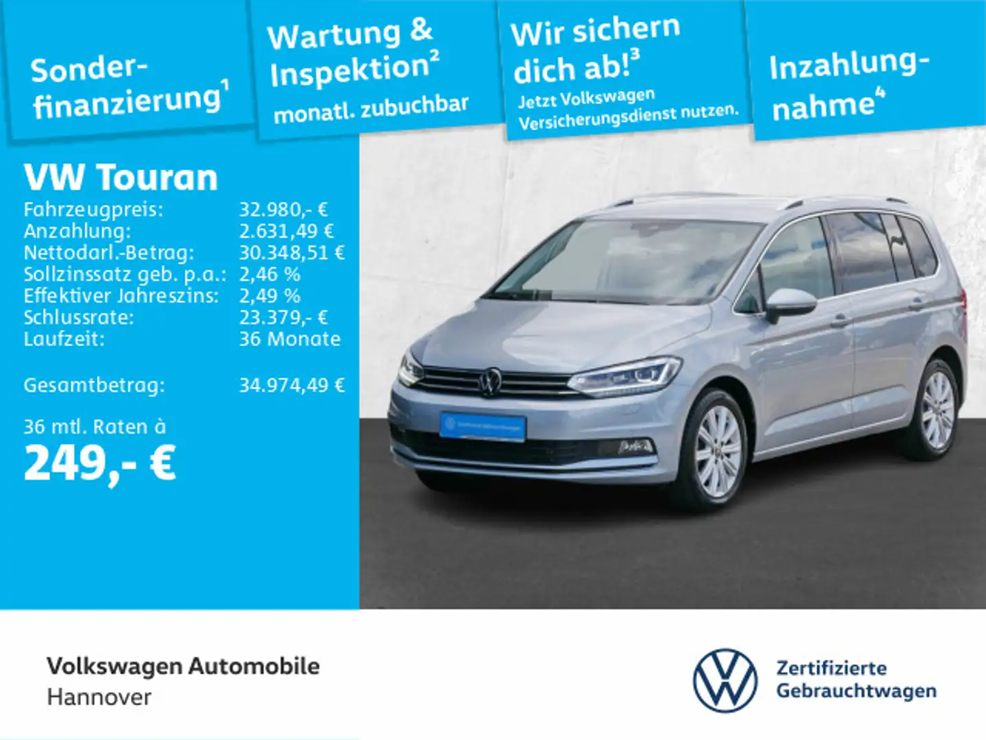 Volkswagen Touran 2.0 TDI Highline DSG Navi LED DigCockpit Grau - 1