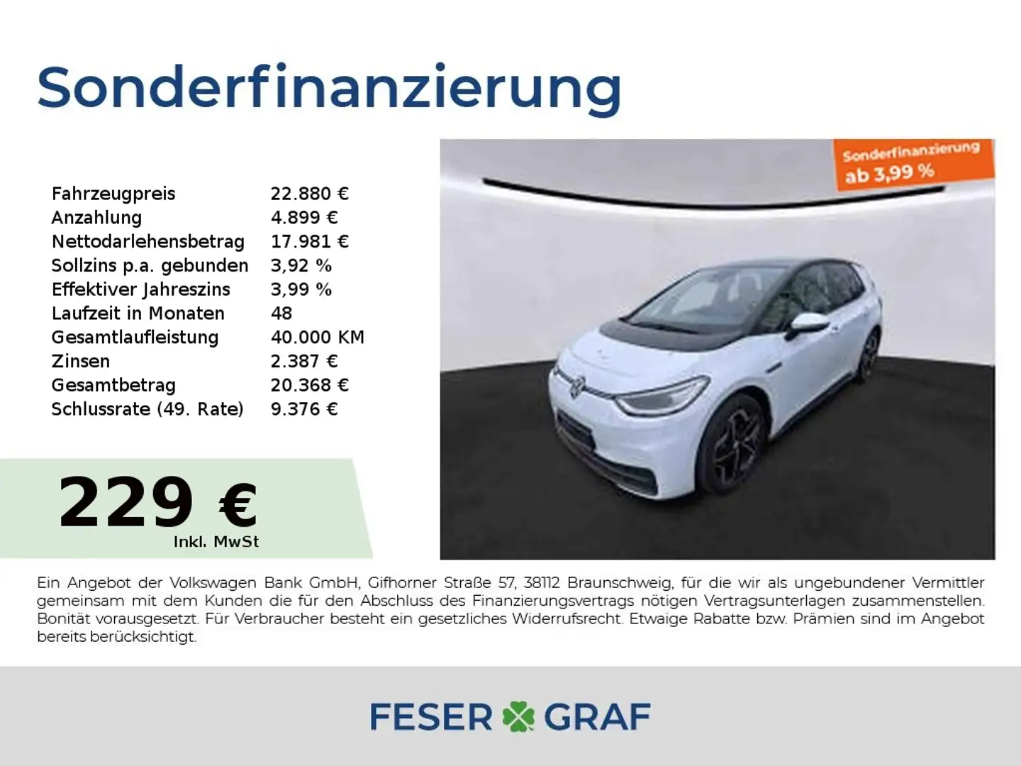 Volkswagen ID.3 Pro Business 107 kW Matrix Navi Kamera Weiß - 1